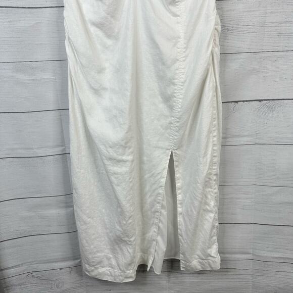 Frame Womens size Medium Linen Twist-Front Ramie Midi Dress White Lwwd0628 - Picture 5 of 13